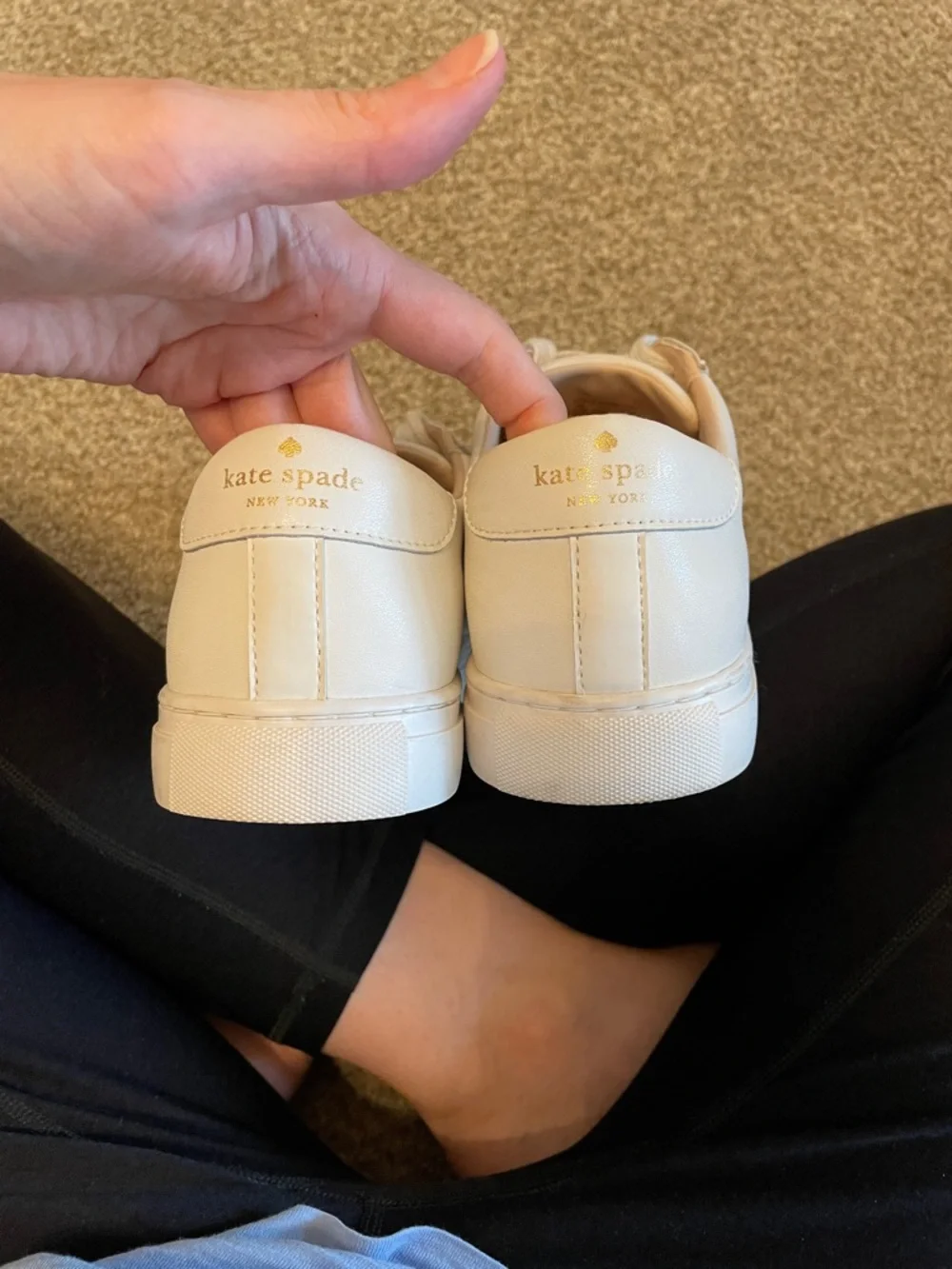 Kate Spade Fez White Sneakers with Blush Lining and Spade Accent